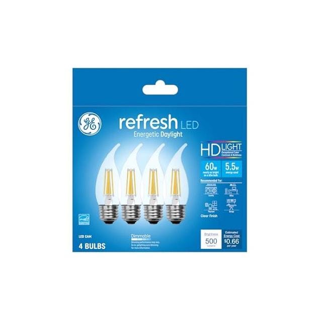 GE 4-Pack 5.5W 500 Lumens LED Chandelier Light Bulbs