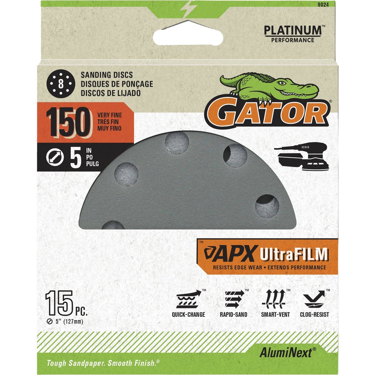 Chain Loop Hook Gator 5 In. 150-Grit 8-Hole Pattern Vented Sanding Disc with Hook ...