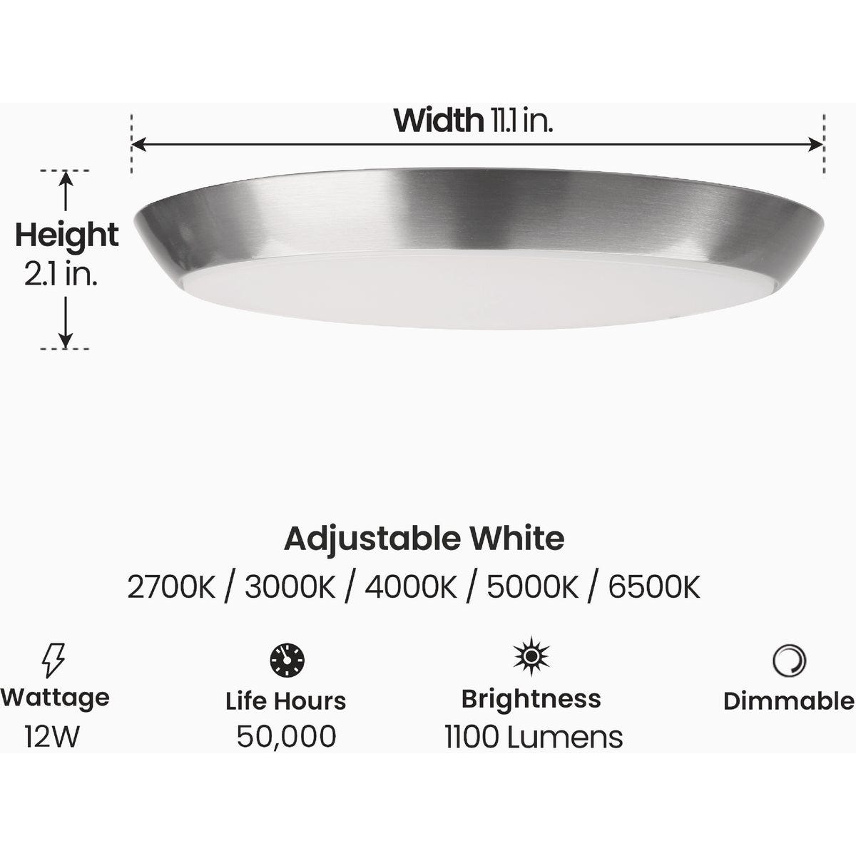 Feit 11 In. Brushed Nickel LED CCT Dimmable Flush Mount Ceiling Light Fixture - photo 5 Feit 11 In. Brushed Nickel LED CCT Dimmable Flush Mount Ceiling Light Fixture - photo 5