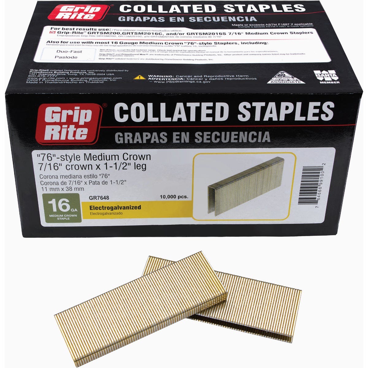 Grip-Rite 7/16 In. x 1-1/2 In. 16-Gauge Electrogalvanized 76-Style Medium Collated Crown Staple (10,000 Ct.)