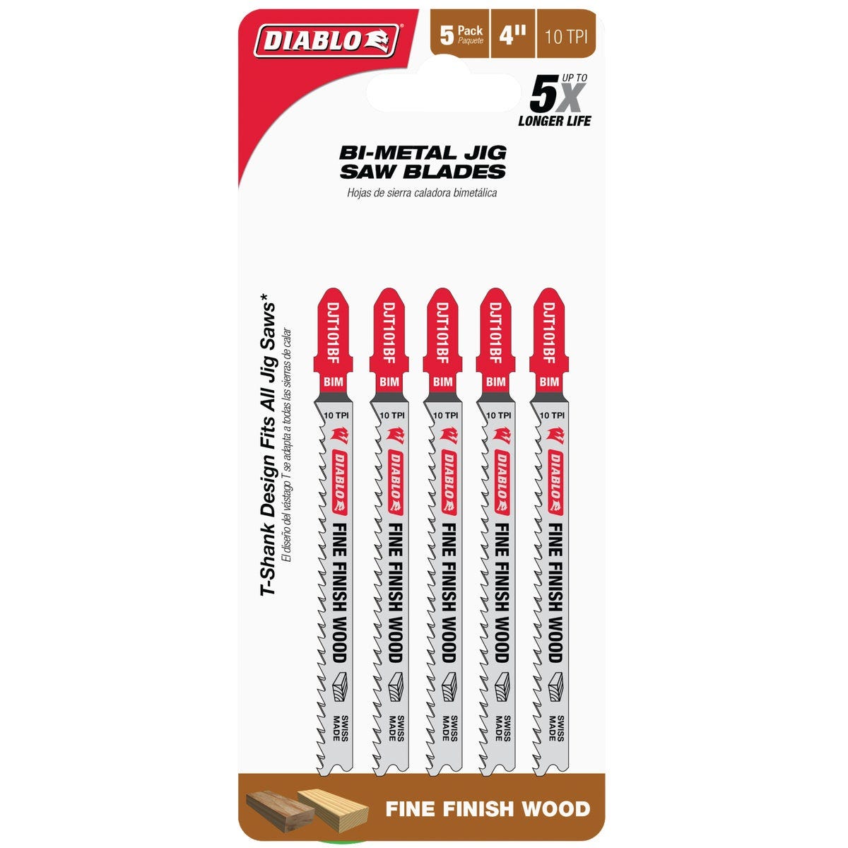 Diablo 4 In. x 10 TPI T-Shank Bi-Metal Jig Saw Blade for Fine Finish Wood (5-Pack) - photo 2