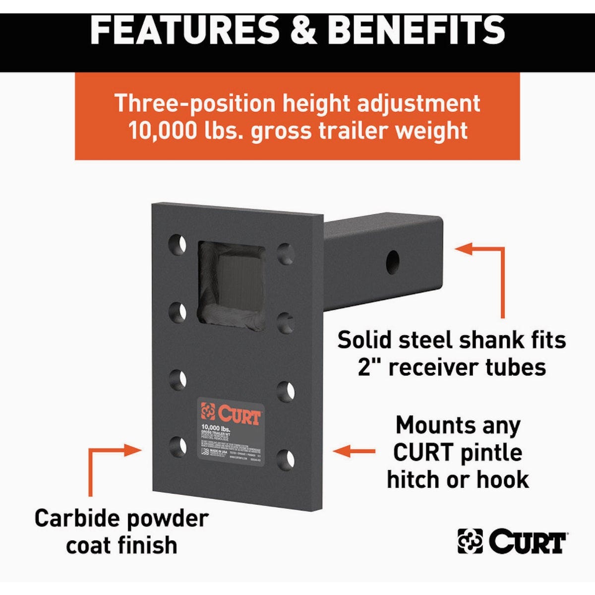 CURT 2 In. Adjustable Pintle Mount, 10,000 Lb. Capacity - photo 3 CURT 2 In. Adjustable Pintle Mount, 10,000 Lb. Capacity - photo 3