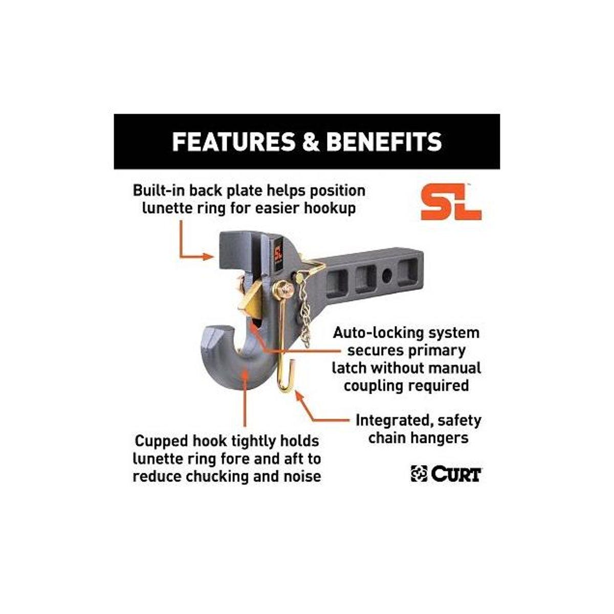 Curt Securelatch 14000 Lb. Strength 2 In. Shank 2-1/2 or 3 In. Linette Receiver-Mount Pintle Hook - photo 3