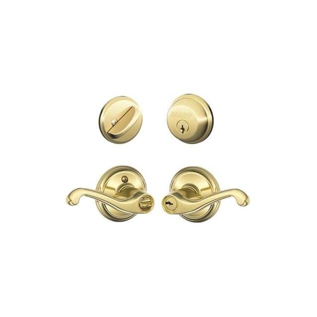Schlage Bright Brass Single Cylinder Deadbolt & Flair Lever Combo Pack - photo 2 Schlage Bright Brass Single Cylinder Deadbolt & Flair Lever Combo Pack - photo 2