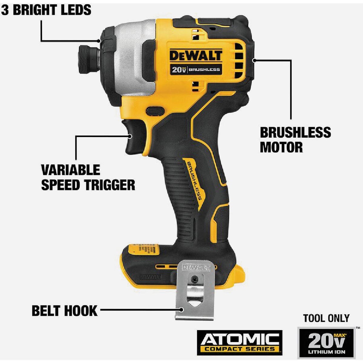 DEWALT ATOMIC 20V MAX Brushless 1/4 In. Compact Cordless Impact Driver Kit with 2.0 Ah Battery & Charger - photo 3