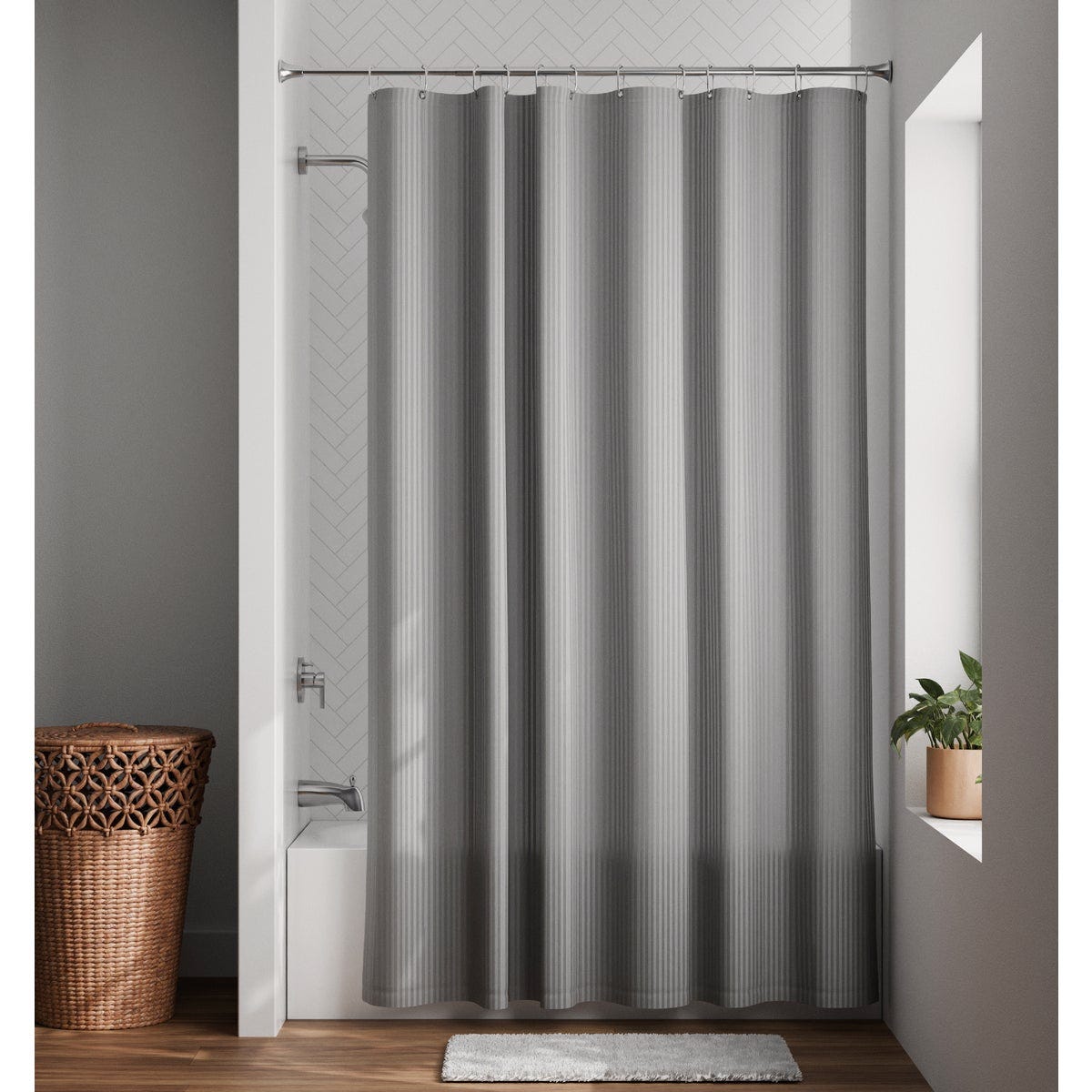 Zenna Home 70 In. x 72 In. Striped Gray Polyester Shower Curtain Liner ...