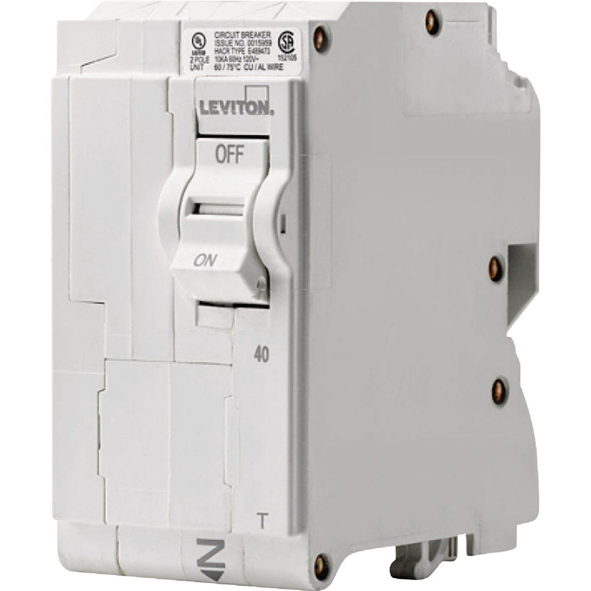 Leviton 40A Double-Pole Plug-On Standard Branch Thermal Magnetic Trip Circuit Breaker