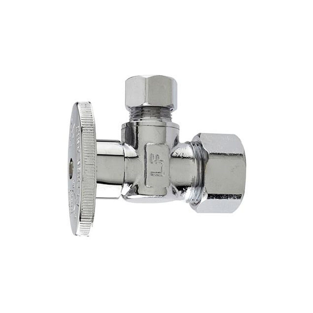 5/8 In. O.D. Compression x 3/8 O.D. Compression Chrome Angle Supply Stop Valve 5/8 In. O.D. Compression x 3/8 O.D. Compression Chrome Angle Supply Stop Valve