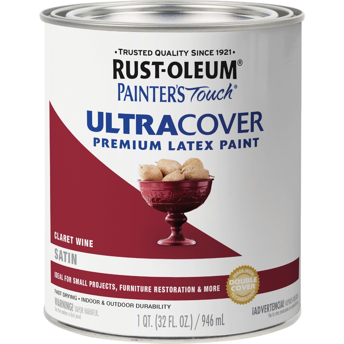 Rust-Oleum Painter's Touch 2X Ultra Cover Premium Latex Paint, Satin Claret Wine, 1 Qt. - photo 2