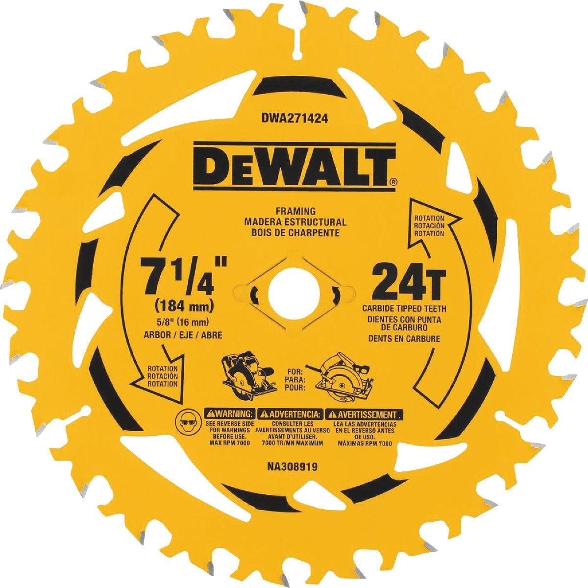 DEWALT 7-1/4 In. 24-Tooth Circular Saw Blade DEWALT 7-1/4 In. 24-Tooth Circular Saw Blade