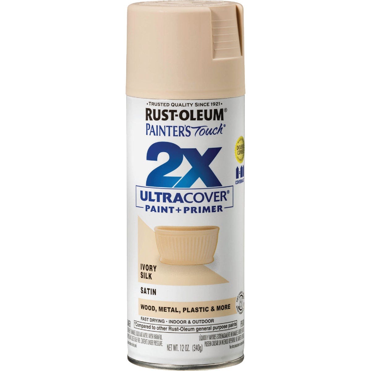 Rust-Oleum Painter's Touch 2X Ultra Cover 12 Oz. Satin Paint + Primer Spray Paint, Ivory Silk - photo 2 Rust-Oleum Painter's Touch 2X Ultra Cover 12 Oz. Satin Paint + Primer Spray Paint, Ivory Silk - photo 2