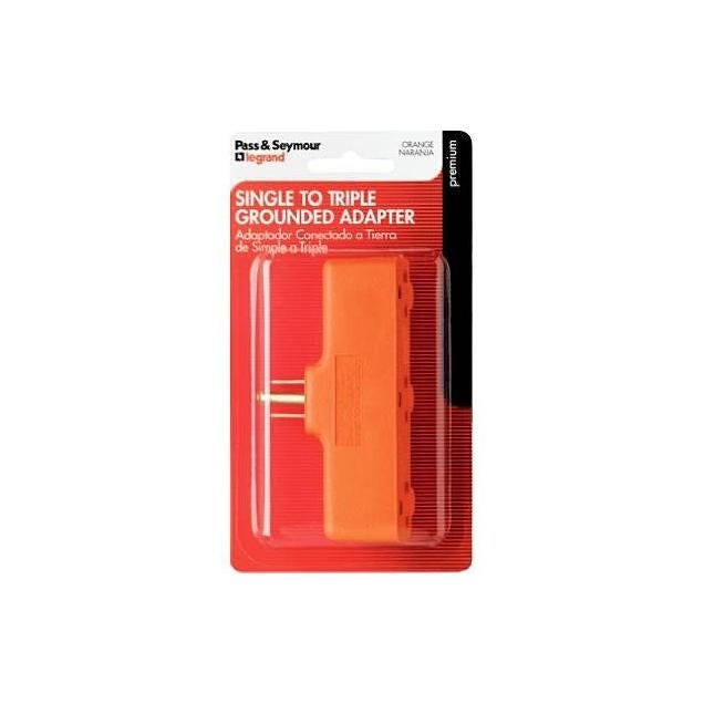 Legrand Pass & Seymour Orange Heavy-Duty Triple Outlet Tap Grounding Adapter Legrand Pass & Seymour Orange Heavy-Duty Triple Outlet Tap Grounding Adapter