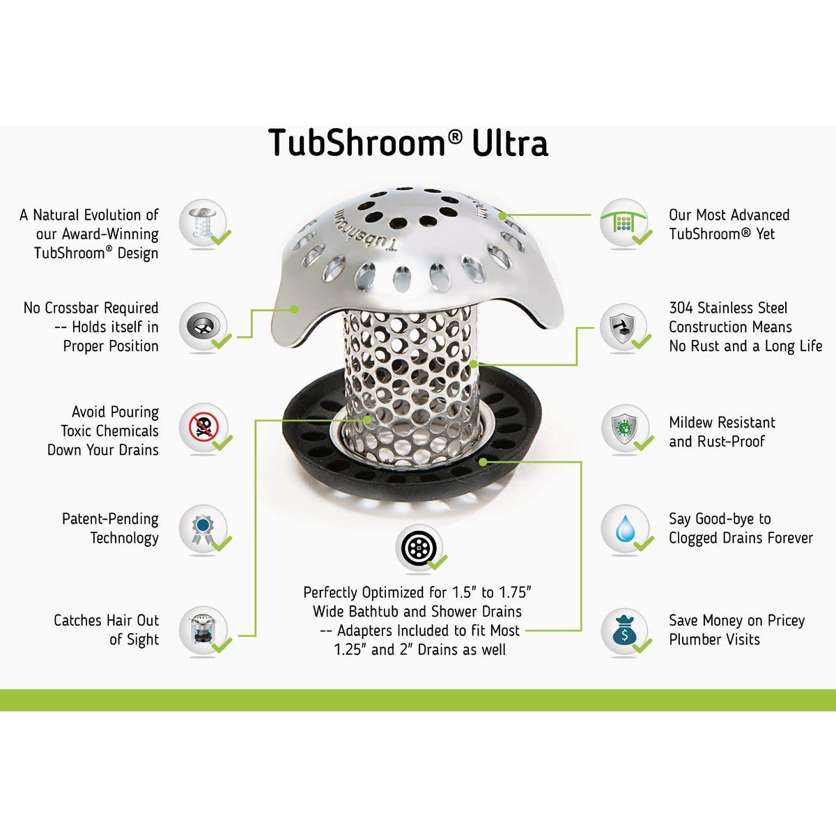TubShroom Ultra Edition 1.5 In. Chrome Stainless Steel Hair Catcher - photo 5 TubShroom Ultra Edition 1.5 In. Chrome Stainless Steel Hair Catcher - photo 5