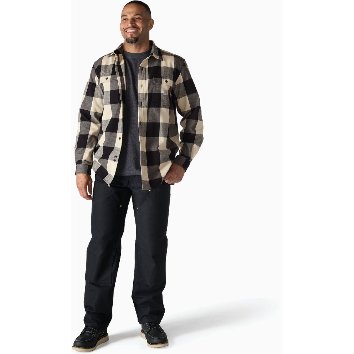 Carhartt Men's 4XL Regular Oat Milk Heavyweight Flannel Long-Sleeve Plaid Shirt, Loose Fit - photo 6 Carhartt Men's 4XL Regular Oat Milk Heavyweight Flannel Long-Sleeve Plaid Shirt, Loose Fit - photo 6