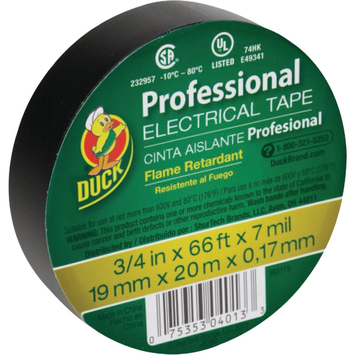 Duck Brand 0.75 In. x 66 Ft. x 7 mil Black Professional Electrical Tape