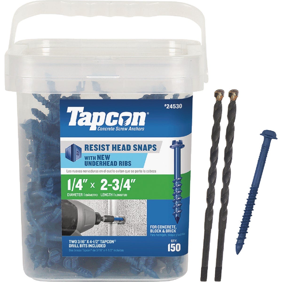 Tapcon 1/4 In. x 2-3/4 In. Hex Washer Concrete Screw Anchor (150-Count) Tapcon 1/4 In. x 2-3/4 In. Hex Washer Concrete Screw Anchor (150-Count)