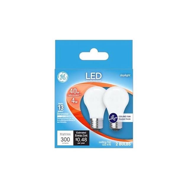 GE 2-Pack 4W 300 Lumens Frosted Decorative LED Ceilng Fan Light Bulbs GE 2-Pack 4W 300 Lumens Frosted Decorative LED Ceilng Fan Light Bulbs