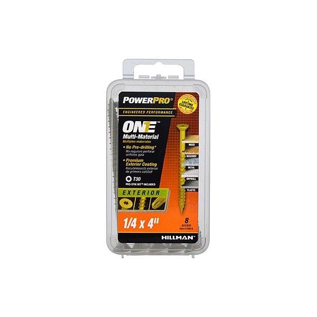 Hillman Power Pro One Exterior Screws, Flat Head, Bronze Epoxy Coated, #1/4 x 4 In. (8-Pack) Hillman Power Pro One Exterior Screws, Flat Head, Bronze Epoxy Coated, #1/4 x 4 In. (8-Pack)