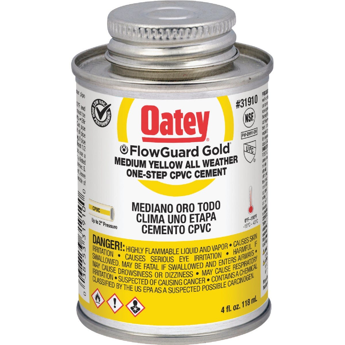 Oatey FlowGuard Gold 4 Oz. Medium Bodied Yellow All Weather One-Step CPVC Cement Oatey FlowGuard Gold 4 Oz. Medium Bodied Yellow All Weather One-Step CPVC Cement