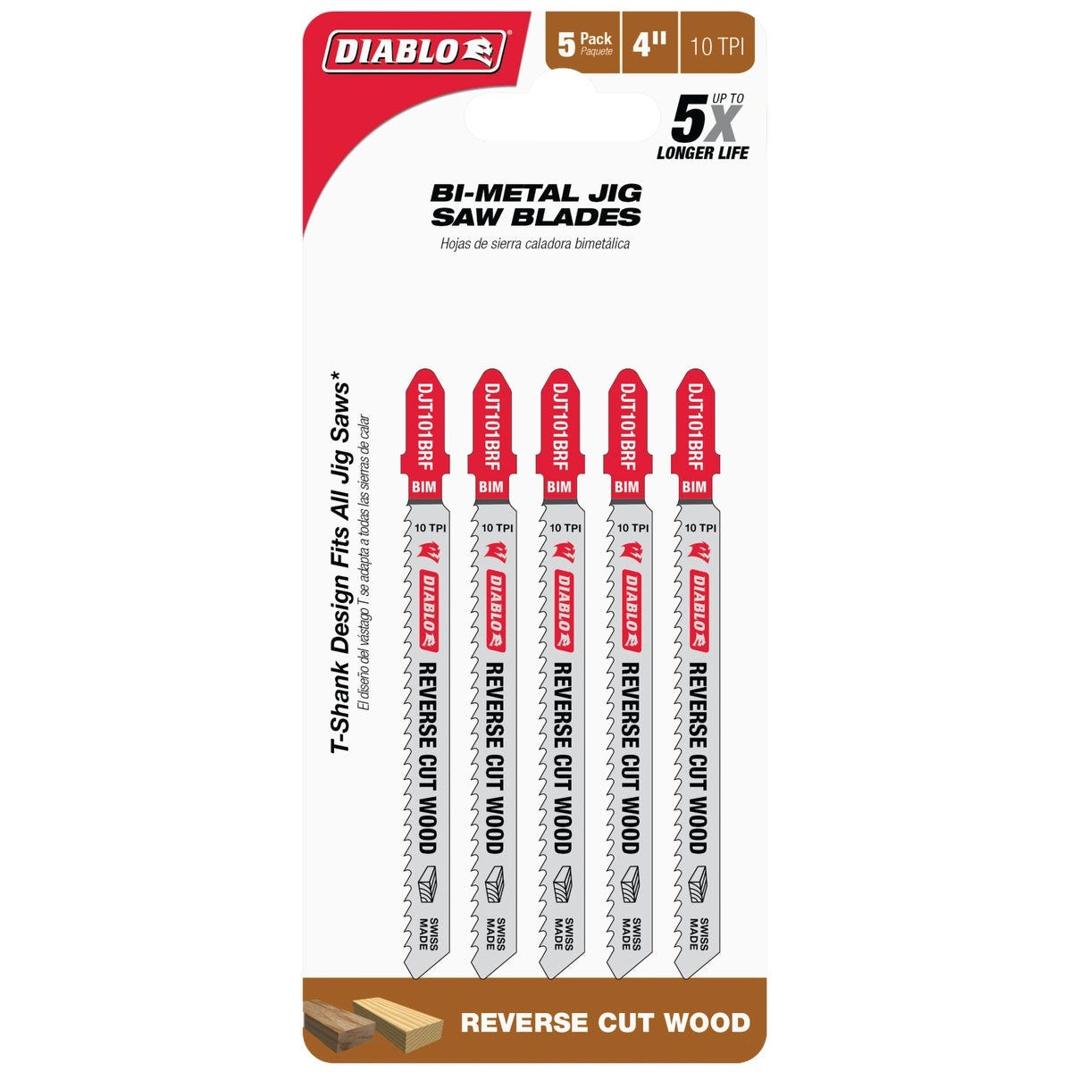 Diablo 4 In. x 10 TPI T-Shank Bi-Metal Reverse Cut Jig Saw Blade for Wood (5-Pack) - photo 2 Diablo 4 In. x 10 TPI T-Shank Bi-Metal Reverse Cut Jig Saw Blade for Wood (5-Pack) - photo 2