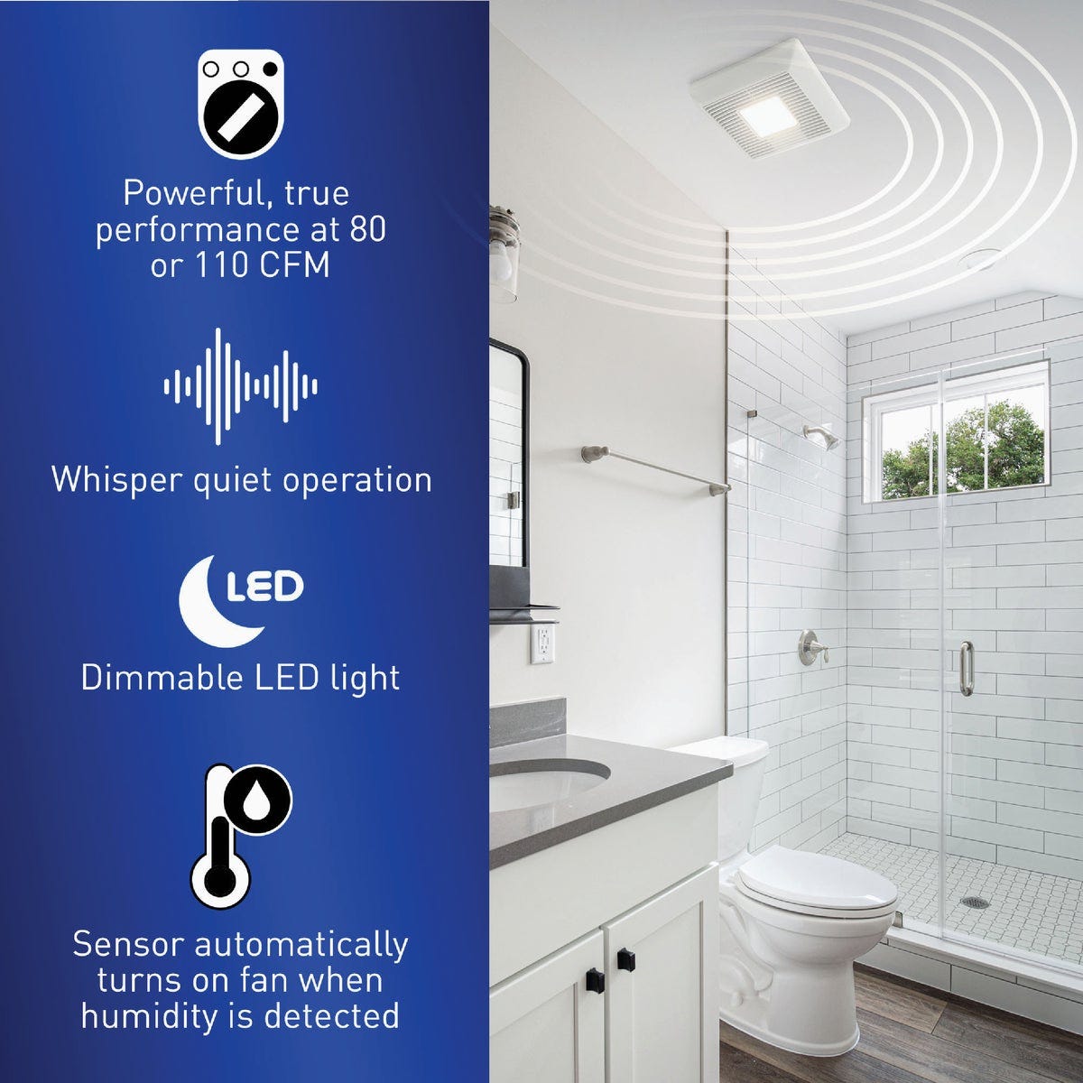 Panasonic Whisper Remodel 80/110 CFM 0.3/0.8 Sones 120V Auto Bath Exhaust Fan with LED Light - photo 7 Panasonic Whisper Remodel 80/110 CFM 0.3/0.8 Sones 120V Auto Bath Exhaust Fan with LED Light - photo 7