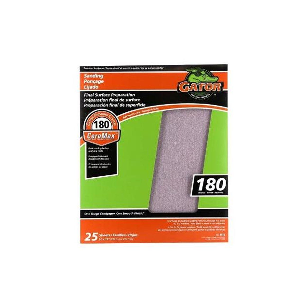 GatorGrit 9 In. x 11 In. Medium 180-Grit Premium Ceramic Sandpaper (25-Pack)