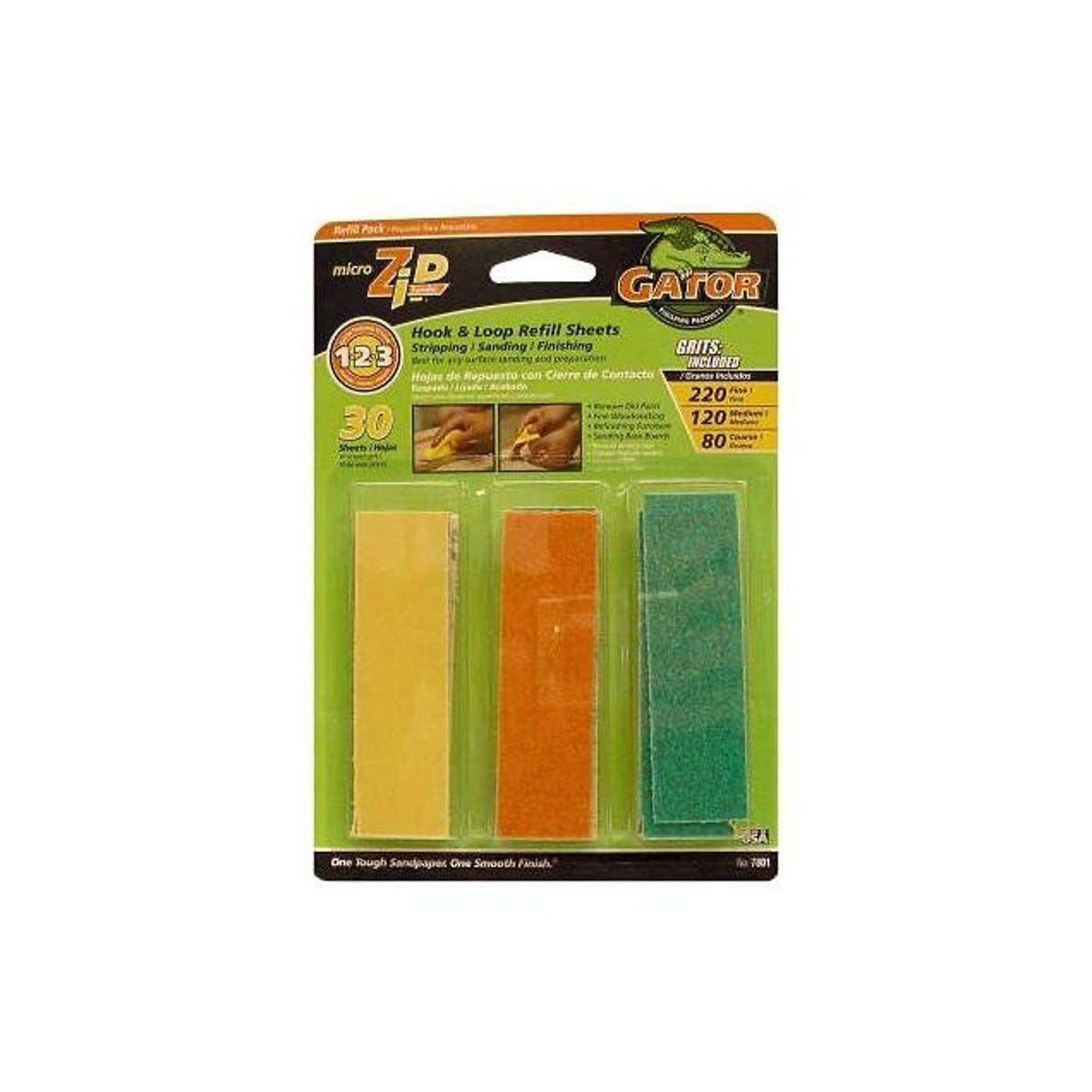 Gator Grit Assorted Grit Micro Zip Hook & Loop Sandpaper (30-Pack)