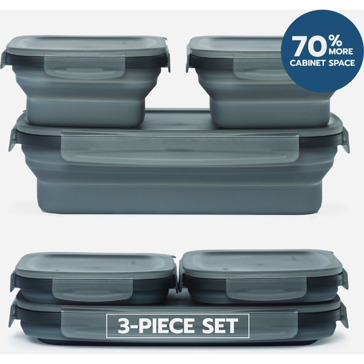 Drip EZ Secondz Charcoal Collapsible Food Storage Container Set (3-Piece)- Drip EZ Secondz Charcoal Collapsible Food Storage Container Set (3-Piece)-