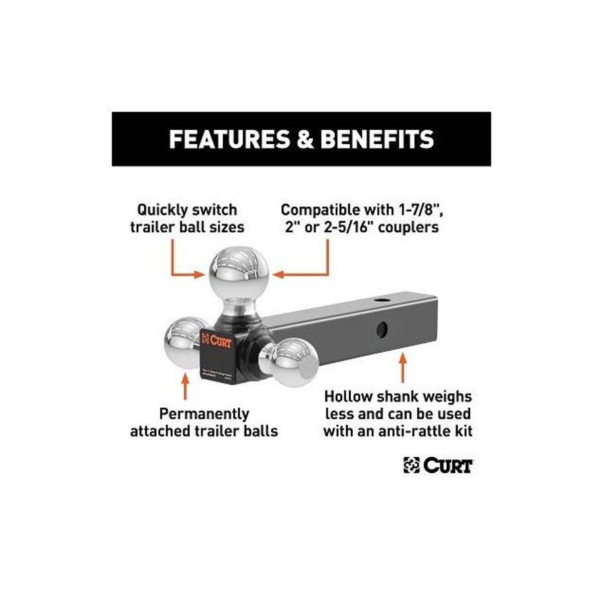 Curt 1-7/8 2 In. Hollow Shank Multi-Ball Mount with 2 & 2-5/16 In. Chrome Balls - photo 4