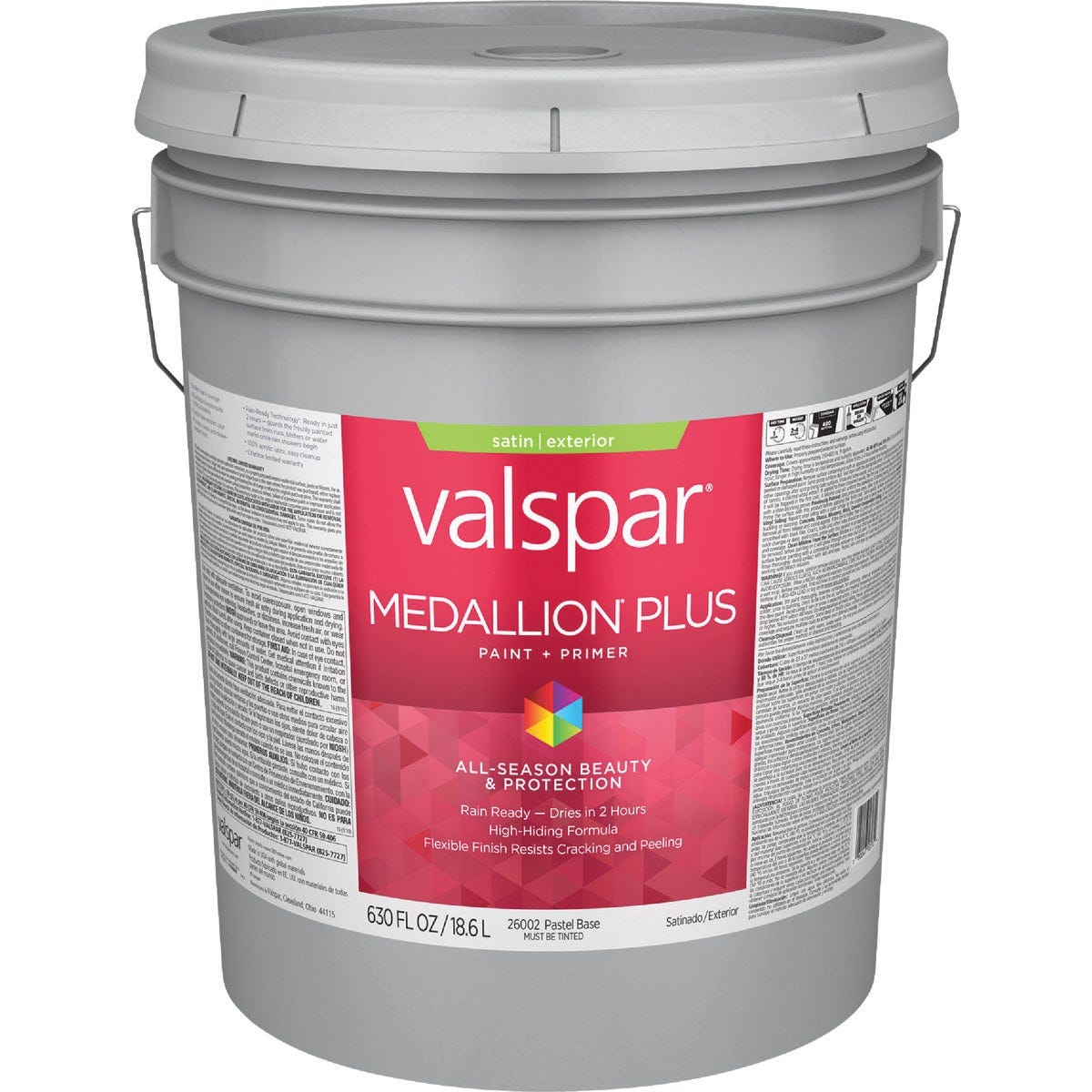 Valspar Medallion Plus Premium Paint & Primer Satin Exterior Paint, Pastel Base, 5 Gal.