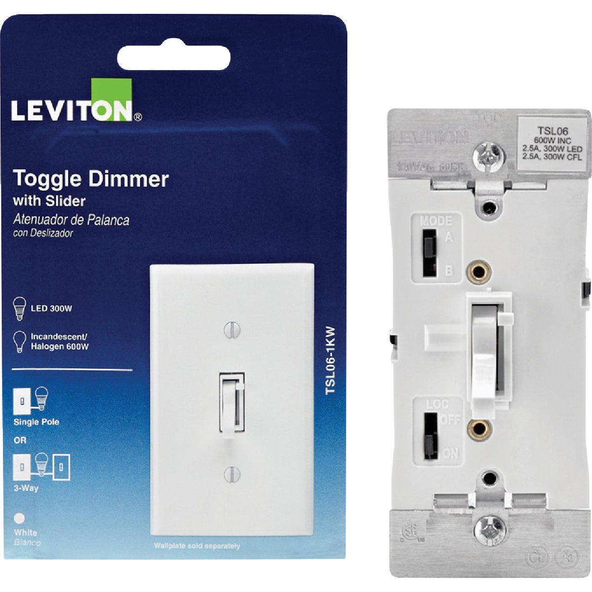 Leviton Incandescent/Halogen/LED/CFL White Slide Dimmer Switch