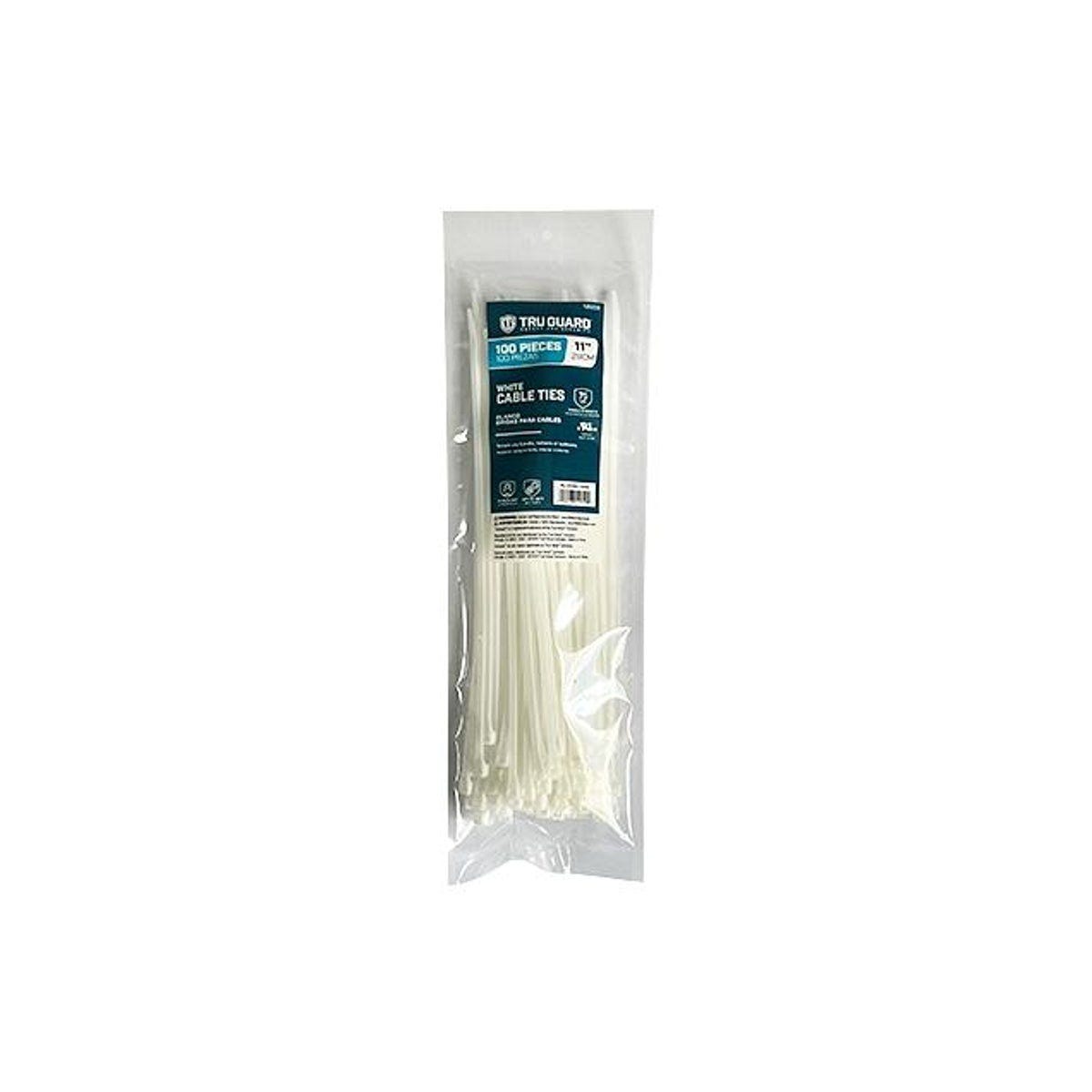 100-Pack 11 In. White Self-Locking Cable Ties