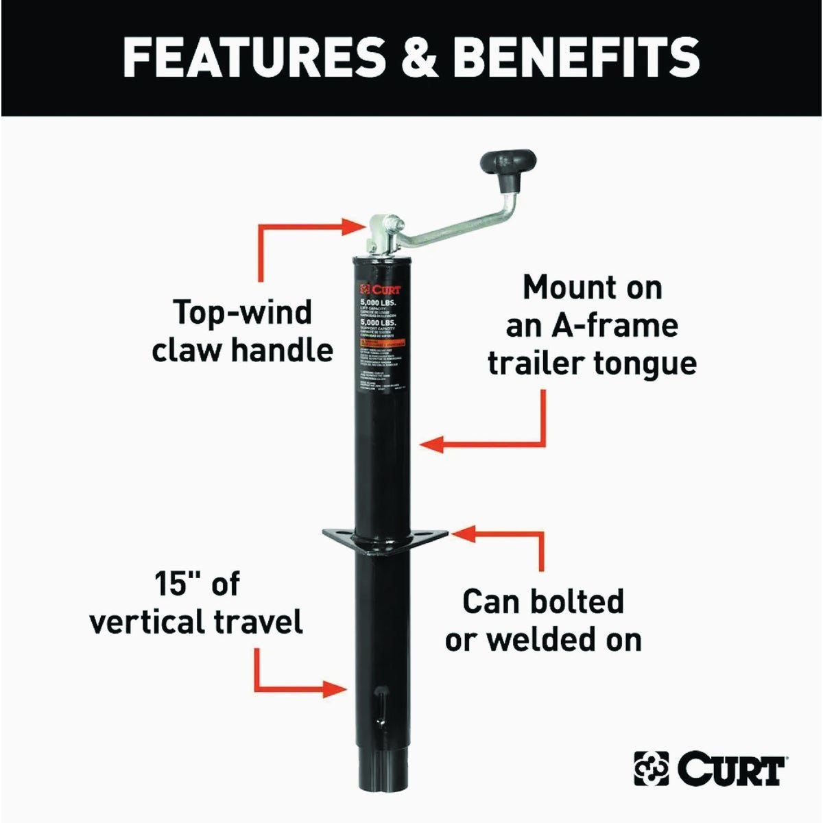 CURT 5000 Lb. Weld-On Pipe-Mount Swivel Trailer Tongue Jack, 10-3/4 In. Vertical Travel - photo 2 CURT 5000 Lb. Weld-On Pipe-Mount Swivel Trailer Tongue Jack, 10-3/4 In. Vertical Travel - photo 2