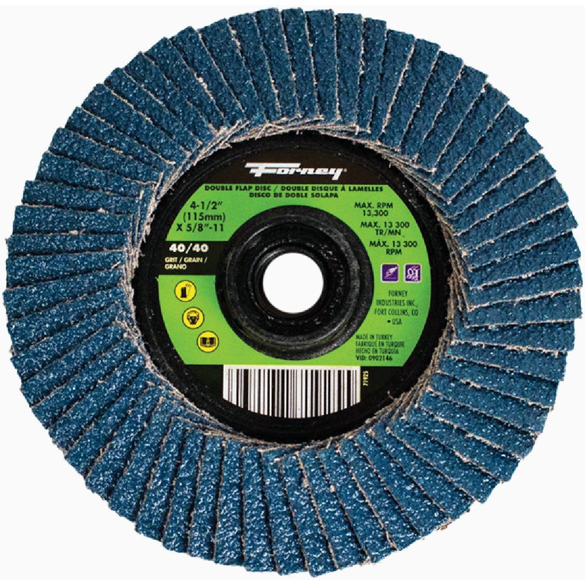 Forney 4-1/2 In. x 5/8 In. 40-Grit Type 29 Double Sided Flap Disc