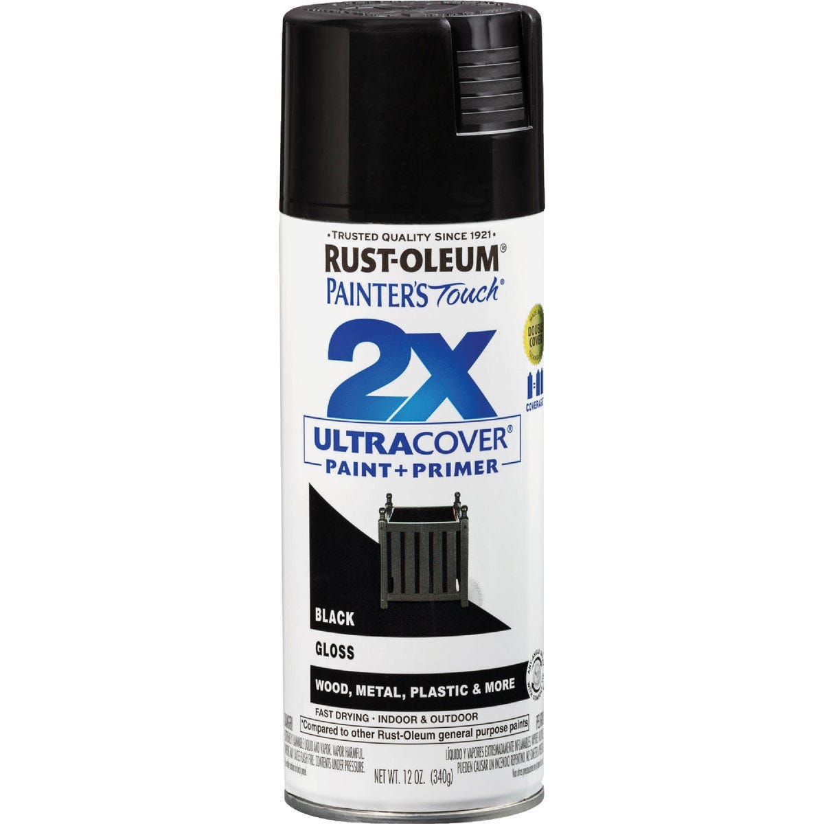 Rust-Oleum Painter's Touch 2X Ultra Cover 12 Oz. Gloss Paint + Primer Spray Paint, Black - photo 2