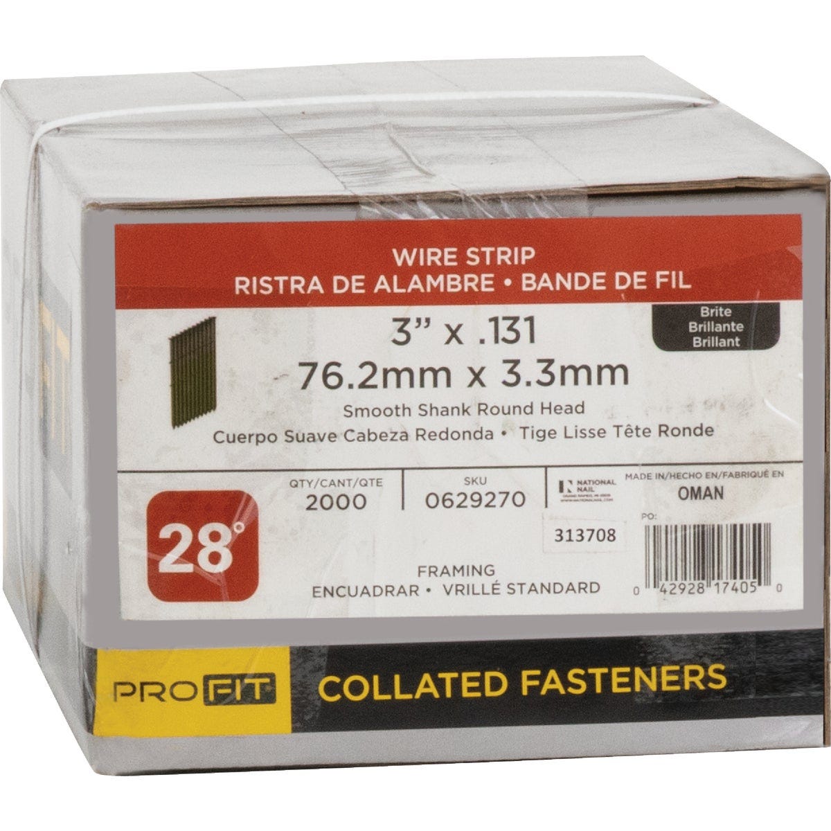 Pro-Fit 3 In. x 0.131 In. 28 Degree Wire Strip Smooth Shank Round Head Brite Framing Stick Nails (2000 Ct.) - photo 2