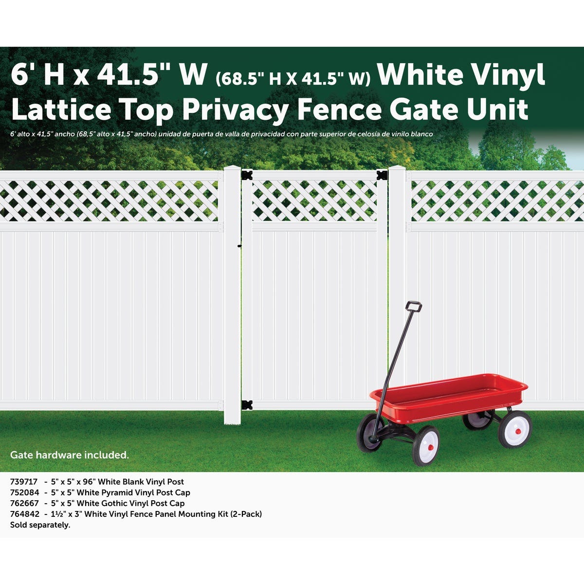 41-1/2 In. W. x 6 Ft. H. Lattice-Top White Vinyl Privacy Gate - photo 6