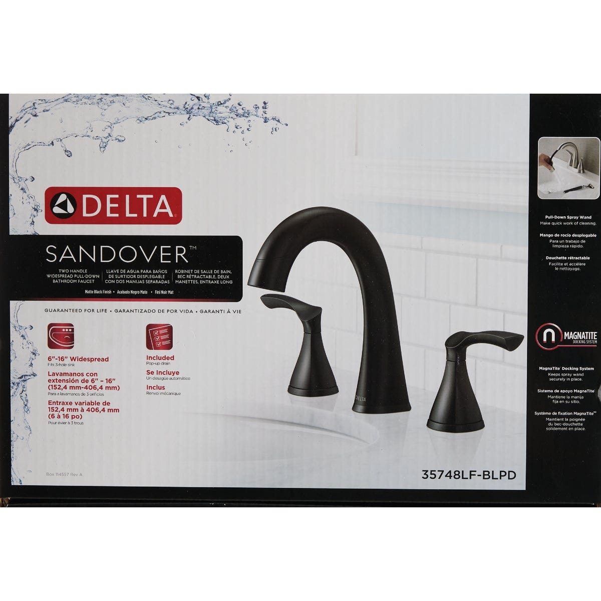 Delta Sandover Matte Black 2-Handle Widespread Pull-Down Bathroom Faucet - photo 2 Delta Sandover Matte Black 2-Handle Widespread Pull-Down Bathroom Faucet - photo 2