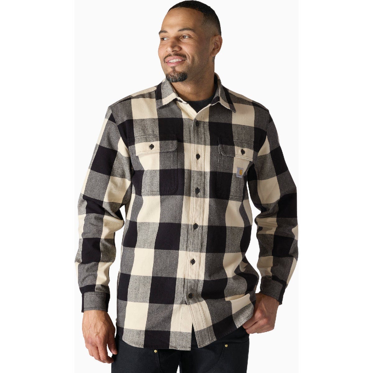 Carhartt Men's 4XL Regular Oat Milk Heavyweight Flannel Long-Sleeve Plaid Shirt, Loose Fit - photo 2 Carhartt Men's 4XL Regular Oat Milk Heavyweight Flannel Long-Sleeve Plaid Shirt, Loose Fit - photo 2