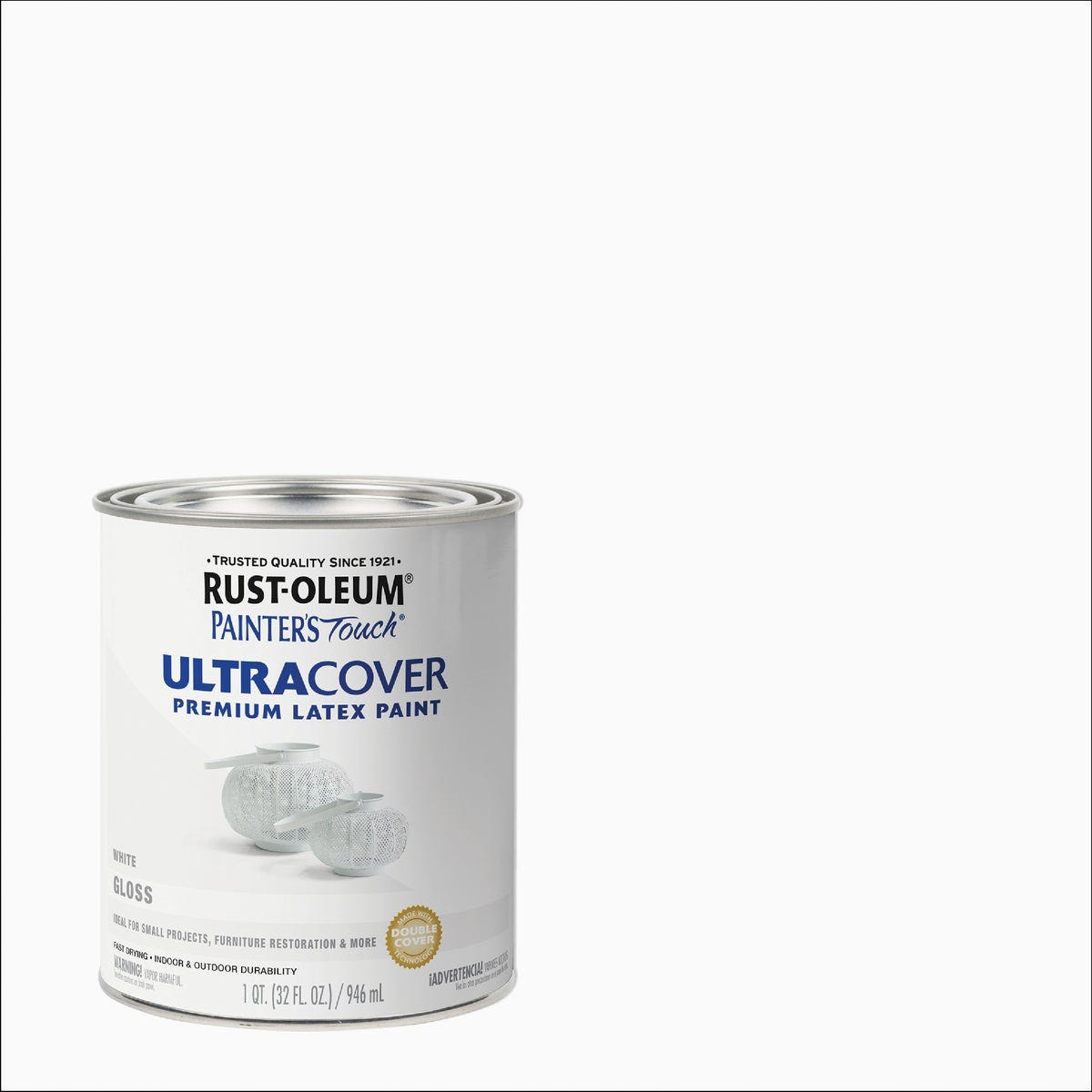 Rust-Oleum Painter's Touch 2X Ultra Cover Premium Latex Paint, White Gloss, 1 Qt.