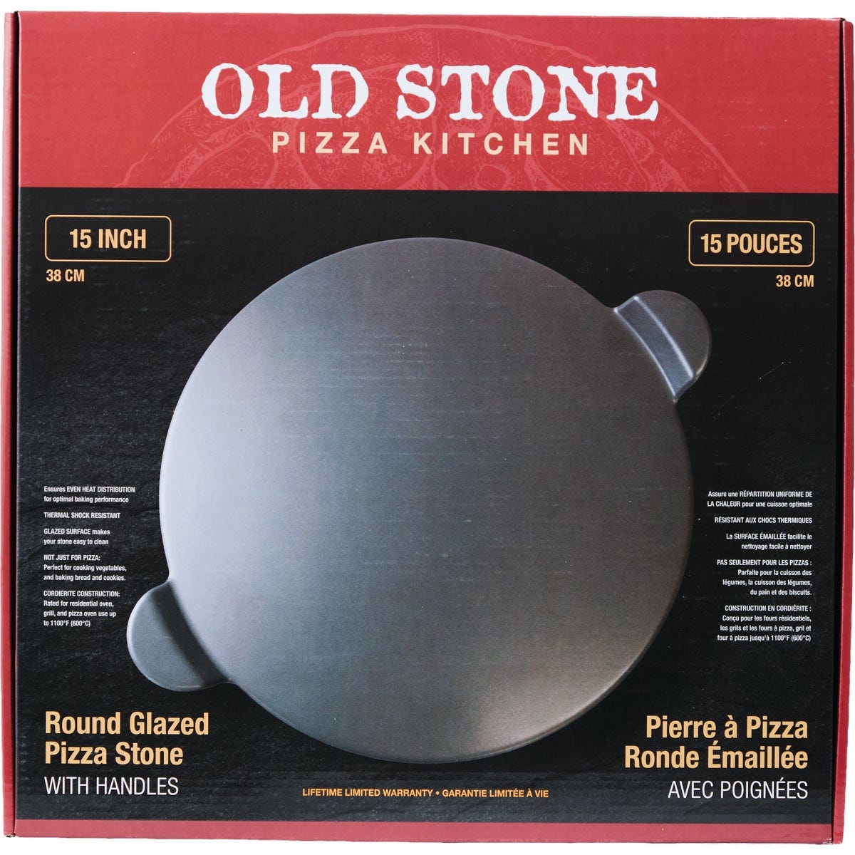 Old Stone 15 In. Grey Glazed Round Pizza Stone With Handles