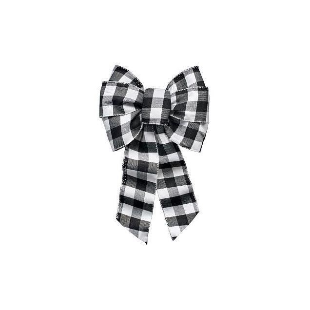 Holiday Trim 8.5 In. x 14 In. Black/White Buffalo Plaid Decorative Bow