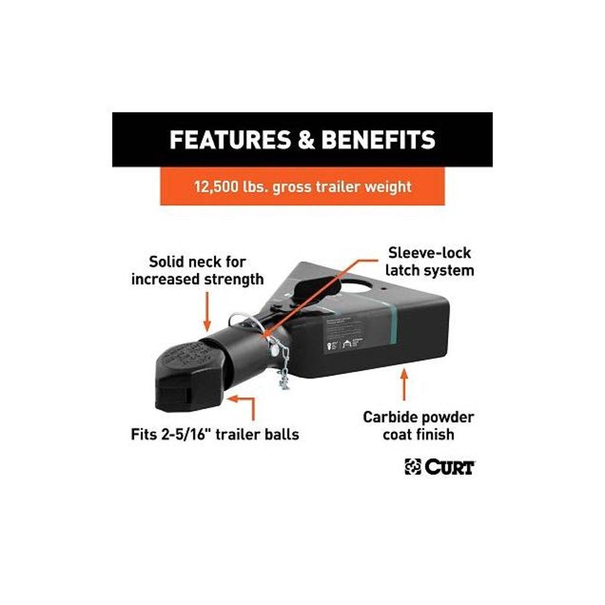 Curt Black A-Frame Trailer Coupler, 2-5/16 In. Hitch Ball, 12,500 Lb. Strength - photo 2