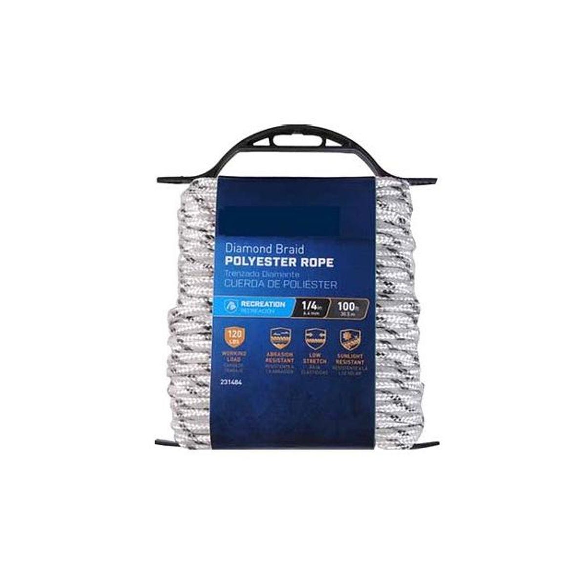 Richelieu 1/4 In. x 100 Ft. White/Gray Diamond Braid Polypropylene Rope