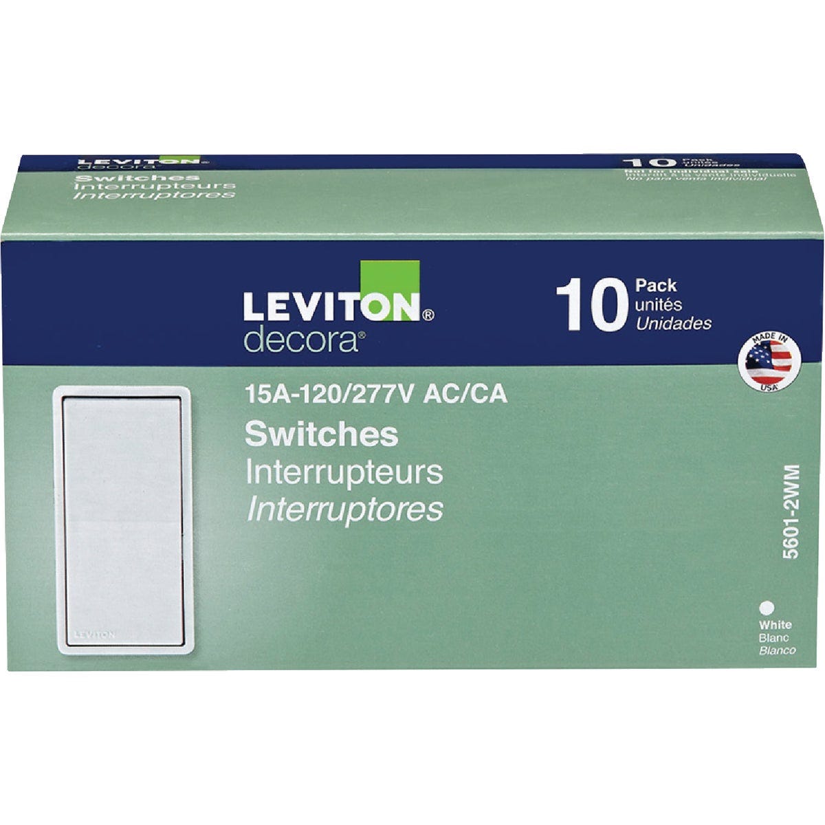 Leviton Decora Residential Grade 15 Amp Rocker Single Pole Switch, (White, (10-Pack) - photo 2