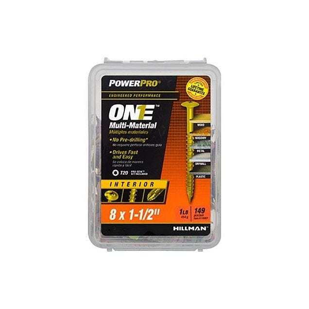 Hillman Power Pro One Interior Screws, Wafer Head, Yellow Zinc, #8 x 1.5 In. (149-Pack)