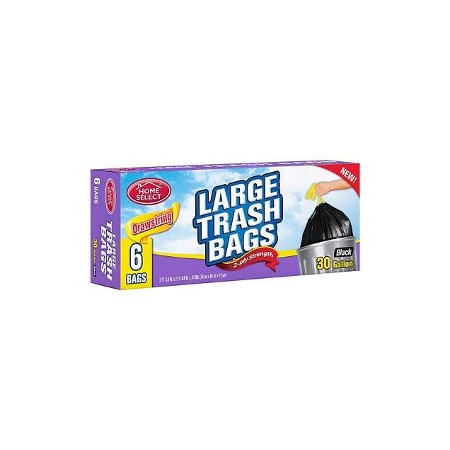 Home Select 6-Ct. 30-Gal. Black Extra Large Drawstring Trash Bags Home Select 6-Ct. 30-Gal. Black Extra Large Drawstring Trash Bags
