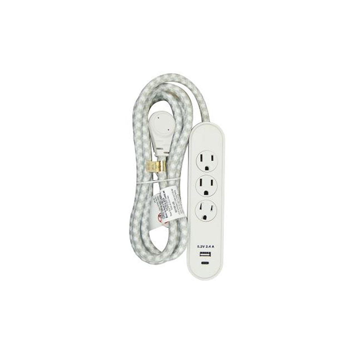 Master Electrician 6 Ft. White 3-Outlet Power Cord & USB Charger