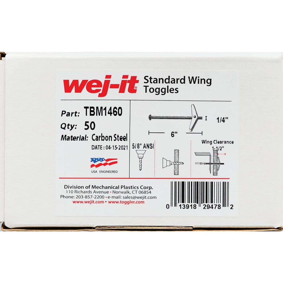 Wej-it 1/4 In. x 6 In. Mushroom-Head Wing Toggle Bolt Anchor (50-Count)