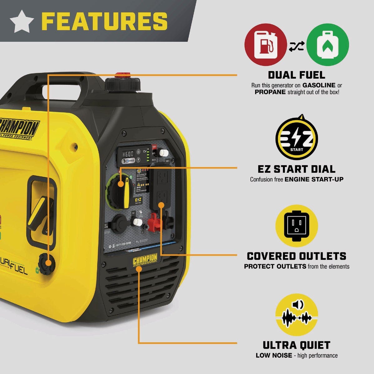 Champion 2500W Dual Fuel Recoil Inverter Generator with CO Shield - photo 4
